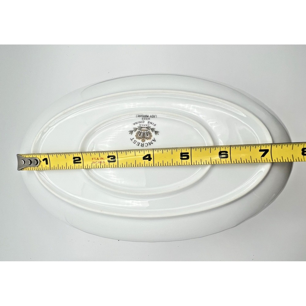 Gravy Boat Amcrest Lady Margaret Attached Underplate Fine China Platinum Japan - Picture 11 of 11
